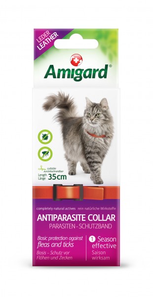 Amigard Zeckenschutzband für Katzen zur Abwehr von Parasiten (35 cm) aus Leder mit natürlichen Wirkstoffen